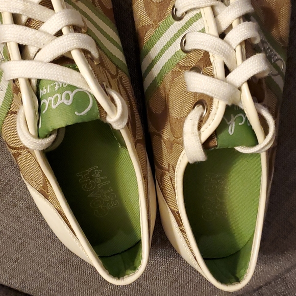 Coach Signature C Folley Brown Green Canvas Leather Women's Sneakers - 9 1/2B - Picture 4 of 15